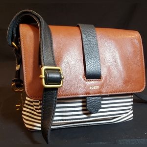 Fossil Kinley Small Crossbody Striped Leather and Canvas